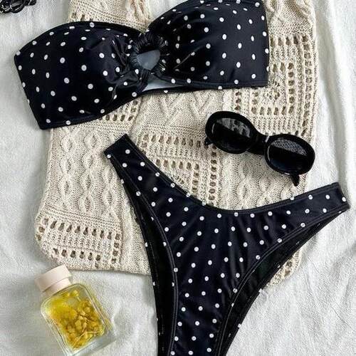 Women ' s Polka Dot Bikini Set , Sexy Two - Piece Swimwear