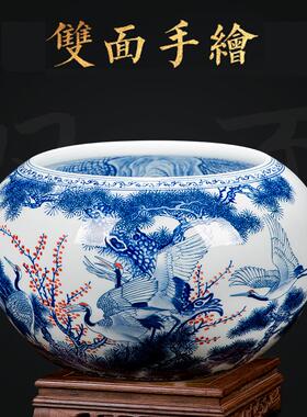 景德镇陶瓷器大师手绘青花瓷聚宝盆客厅书房装饰收藏礼品展厅摆件