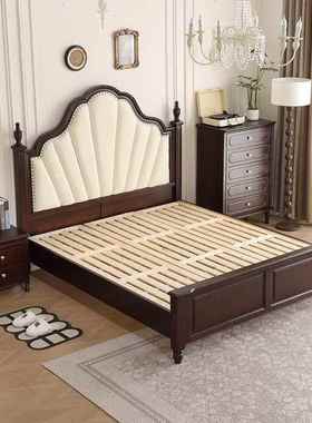 高端简约法式复古风美花式全实木瓣床主卧NLB软包婚双床人大床高