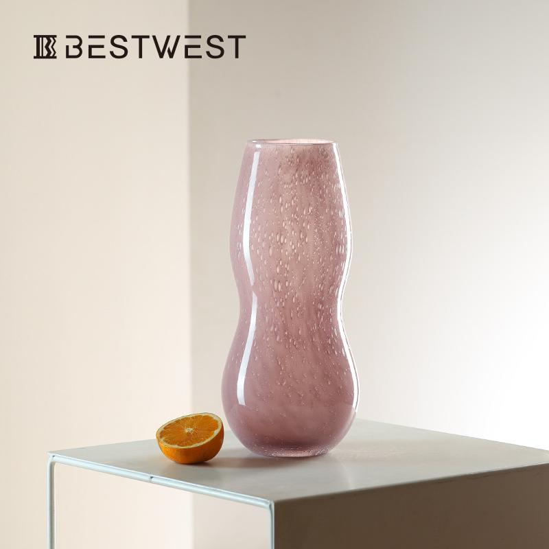 博西家居粉色葫芦形大肚玻璃花瓶摆件家居设计师装饰品水培花瓶