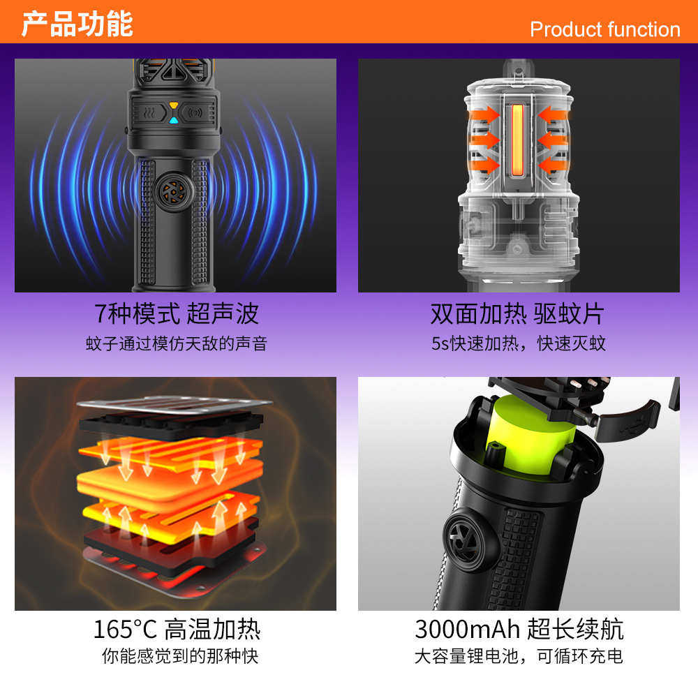 户外露营电蚊香片加热器防水便携式挂钩帐篷声野营波驱蚊器