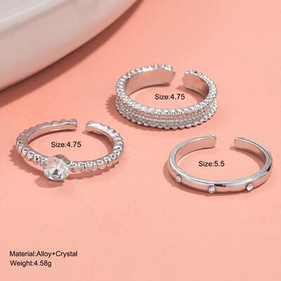 Open rings 3 pieces set跨境冷淡风套戒女素圈锆石开 口戒指3件