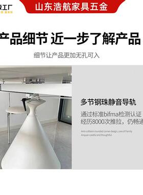 旋转餐桌功能件方变圆桌子滑轨伸缩餐桌组合架白色功能餐桌机芯