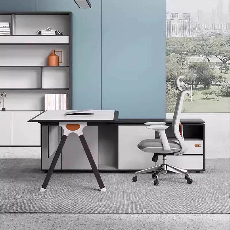 E0级经理办公桌老板桌办公桌椅组合简约现代时尚白色设计感主管桌