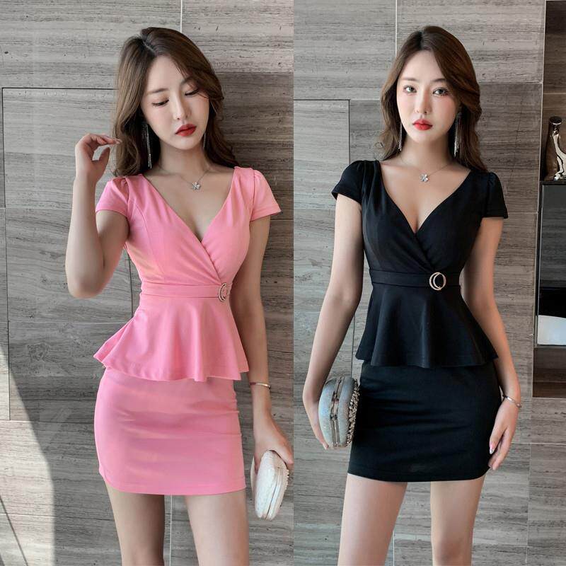 大码足浴桑拿技师工作服女2022新款夜场上班衣服遮肚子显瘦连衣裙