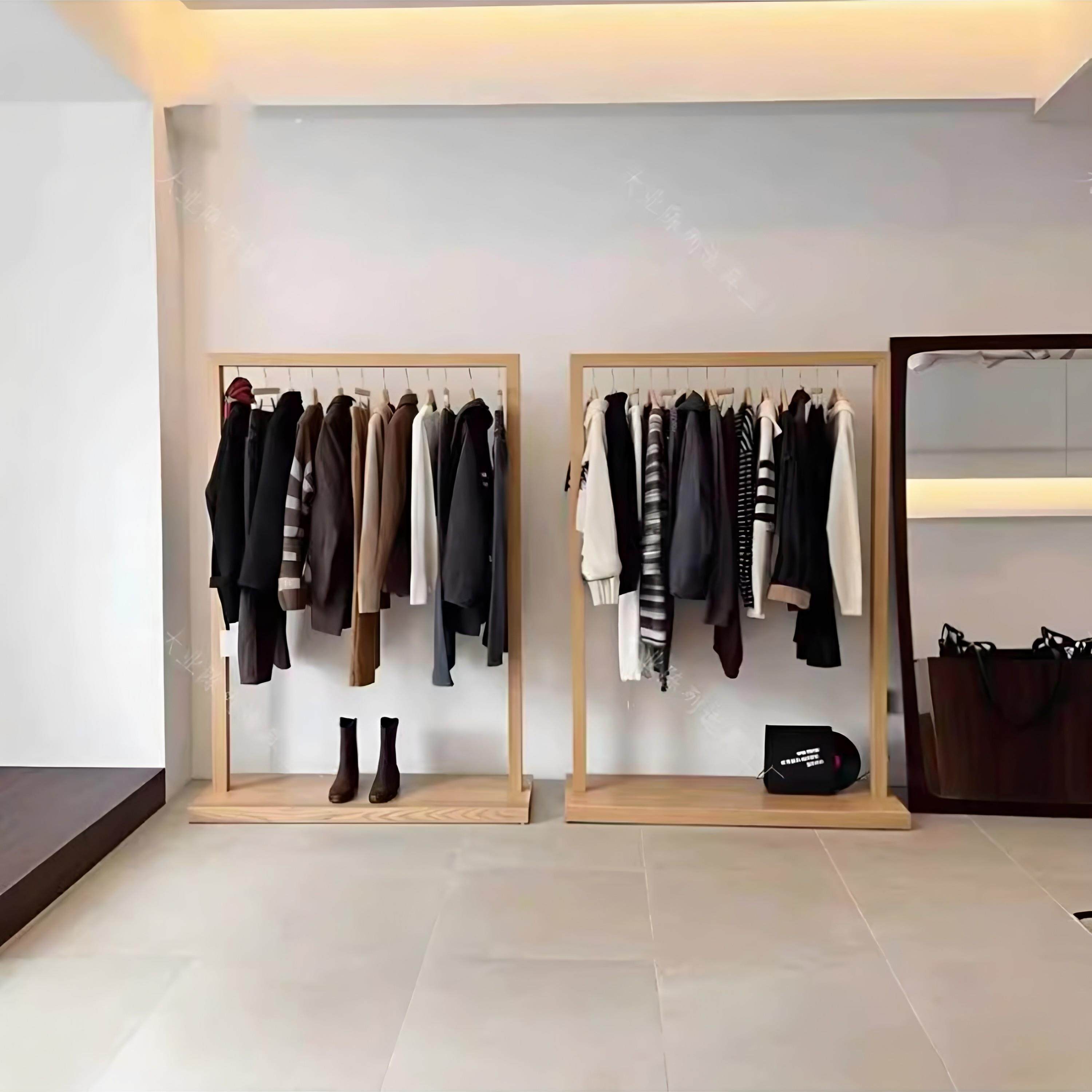 木质落地服装店展示架移动式陈列服装店挂衣架展示柜衣服架可定制