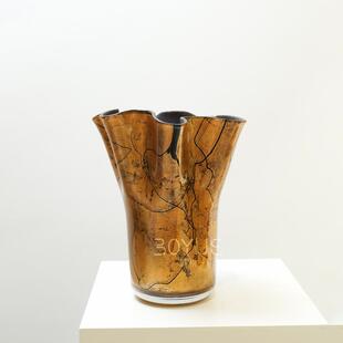 饰 中古简约鎏金大花瓣口琉璃花器摆件设计师样板间售楼处客厅软装