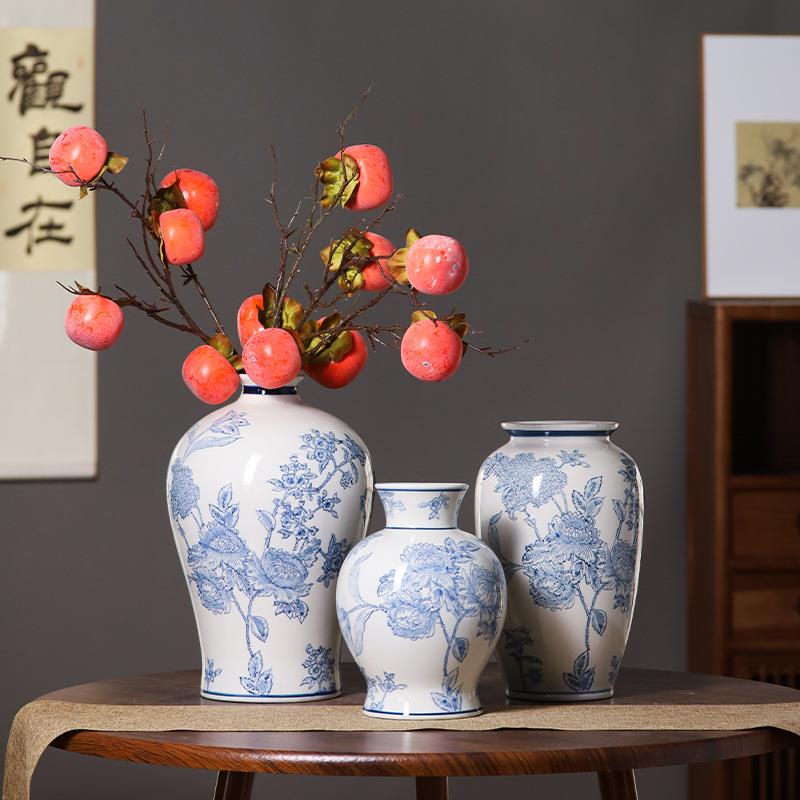 中式景德镇青花瓷花瓶创意水培家居插花花器装饰品陶新瓷花瓶摆件