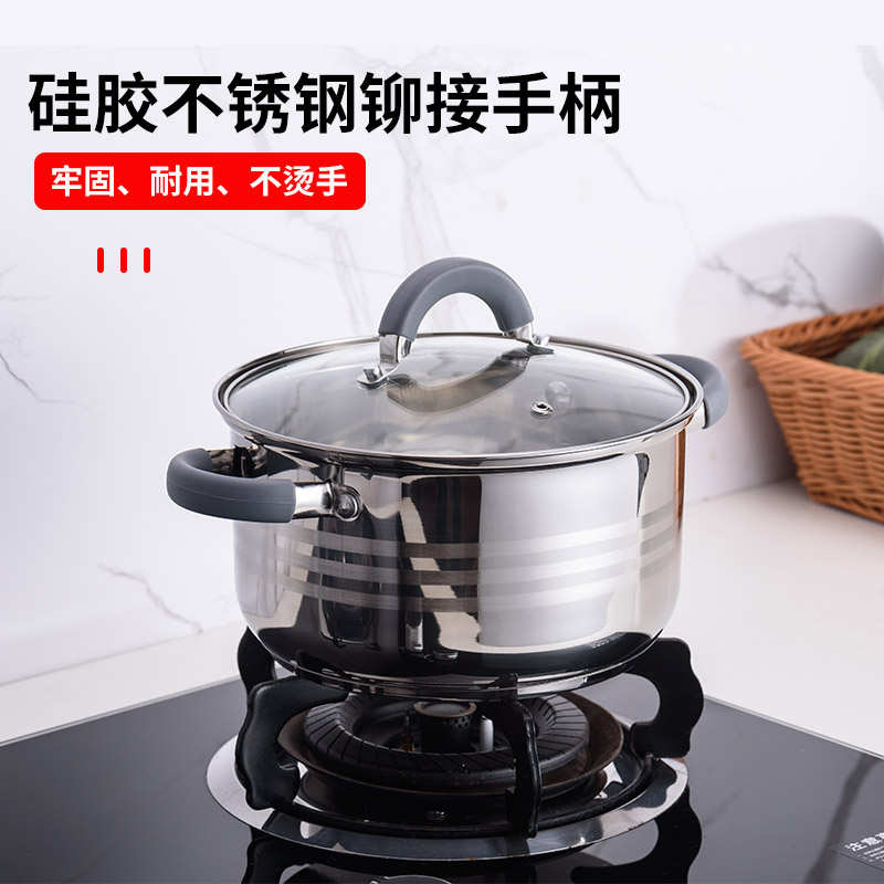 现货出口硅胶防烫柄304不锈钢小汤锅16/20cm奶锅煮面煲粥家用