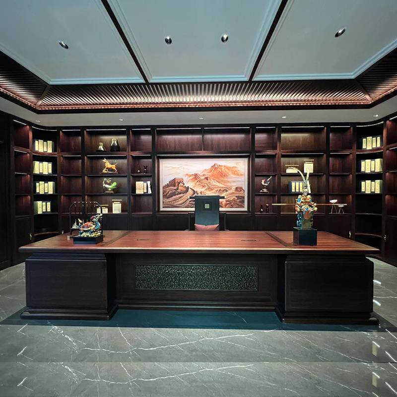 新中式乌金木办公桌全实木老板桌大气总裁董事长办公室大班台家俱