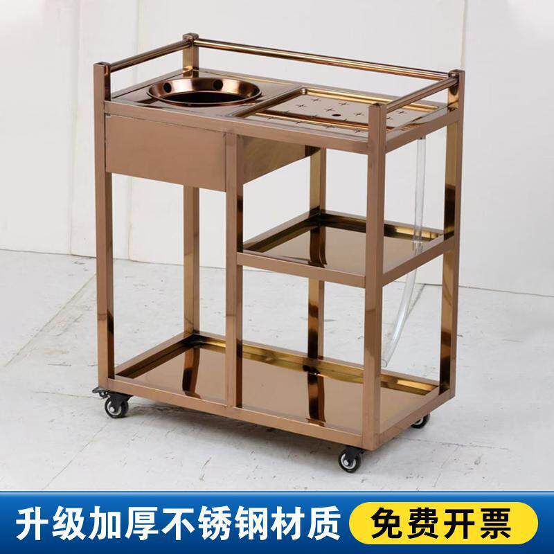 茶楼餐厅泡茶车商用茶水车可移动不锈钢酒水车服务车茶几茶台推车