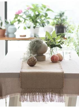 高档WOKEN加厚黄麻桌垫防磨隔热桌旗地毯手流工苏须边名宿寂粗麻O