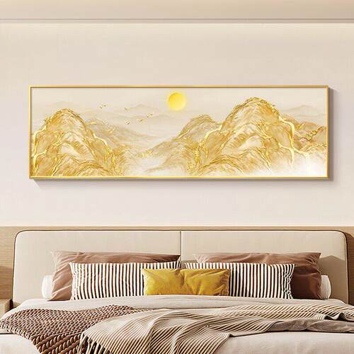 日照金山床头装饰画主卧房间高级感挂画背有靠山客厅卧室轻奢壁画
