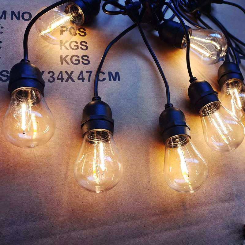新款露营户外太阳能串灯庭院阳台S14灯泡钨丝挂灯婚庆装饰灯串