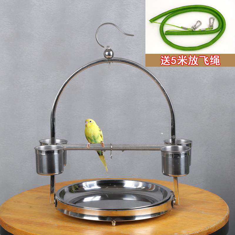 不锈钢鸟站架圆形底盘鸟架鹦鹉虎皮玄凤小太阳鸟架子带脚炼放飞绳