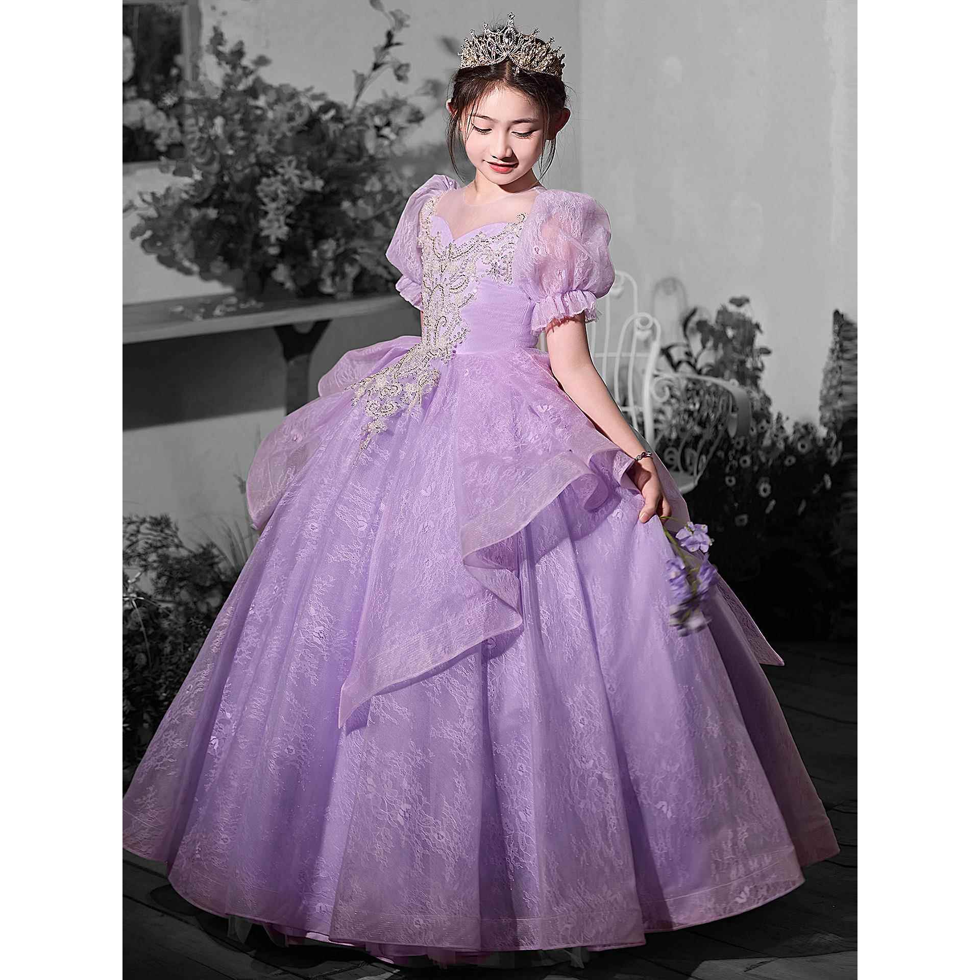 Mapping香港轻奢女童礼服高端小众少儿主持人儿童生日紫色公主裙