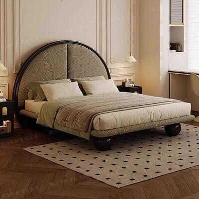 美式实大木床法式1.8米双人床床靠弧形软包背简约儿HLW23-12童圆