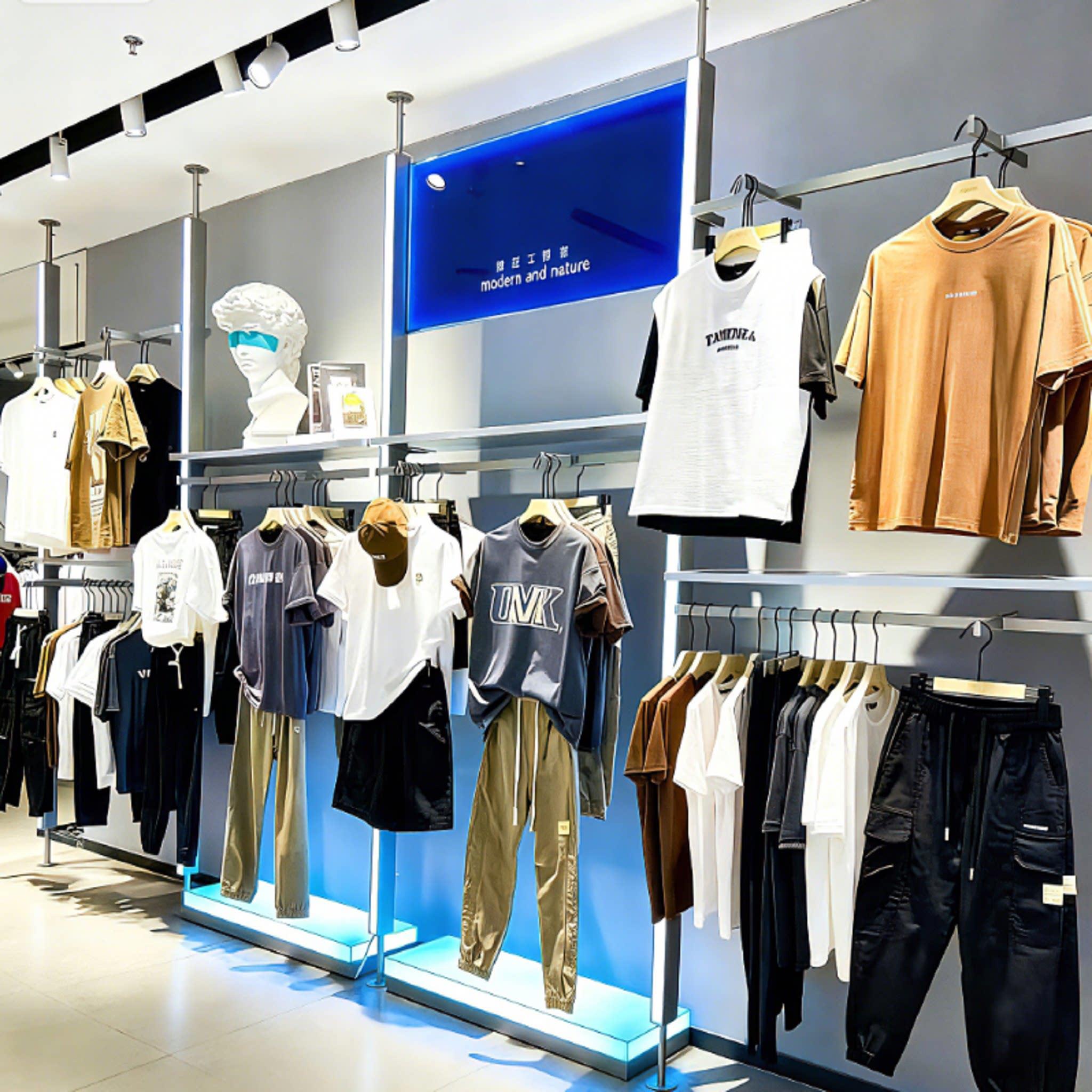 服装展示架陈列货架带灯立柱男装女装店衣服挂架正挂侧挂上墙组合