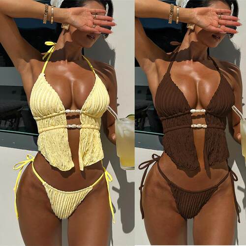Sexy Two - Piece Bikini Set with Tie Straps , High - Waist