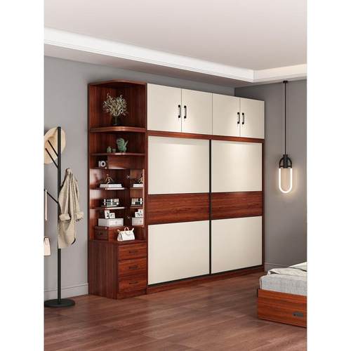 实木衣柜推拉门家用卧室移滑门简约现代红色生态多层板经济大衣橱