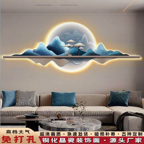 新款直销跨境现代轻奢LED灯光装饰画山水客厅沙发背景墙画挂画卧