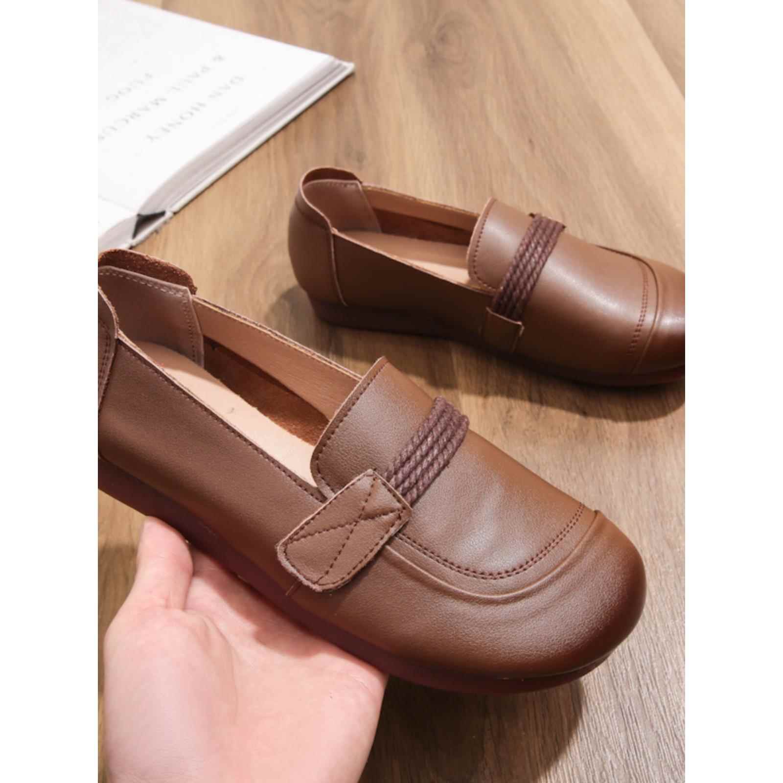 高档秋季真皮妈妈鞋软底滑女鞋舒适复古手工底单鞋平平跟防中老年