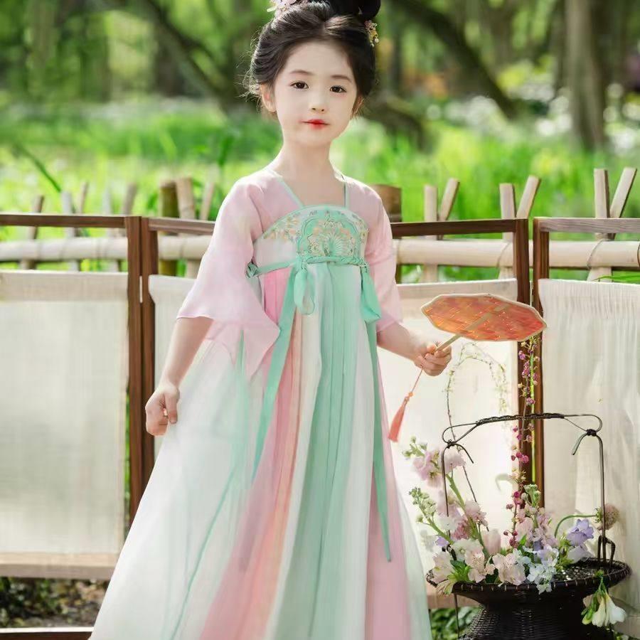 女童汉服夏季薄款儿童古风超仙短袖襦裙连衣裙襦国风幼儿园