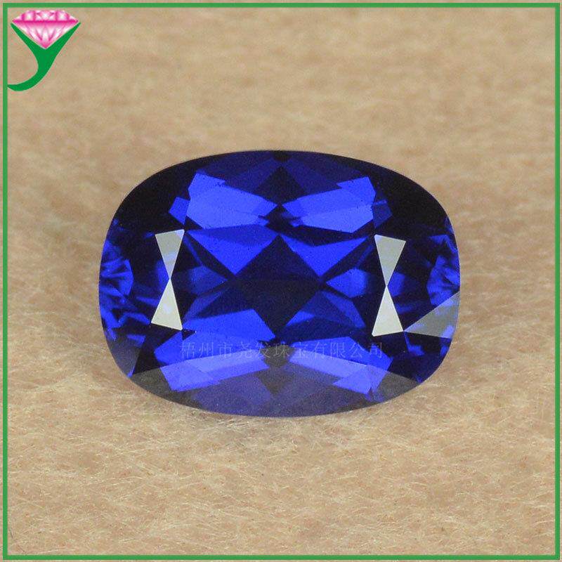 工厂人工水热法培育尖底椭圆形蓝色裸石 水热法深蓝旦形戒面宝石