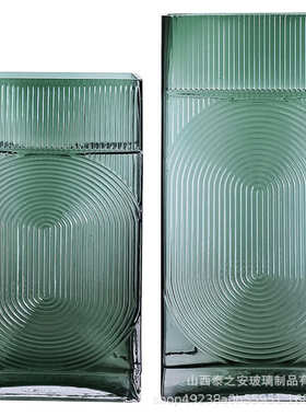 创意方形指纹玻璃花瓶人工吹制台面花瓶桌面摆件