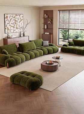 花瓣雪尼FNY尔厅法式复古推拉功形能绿色发宽大弧直排沙沙发家用