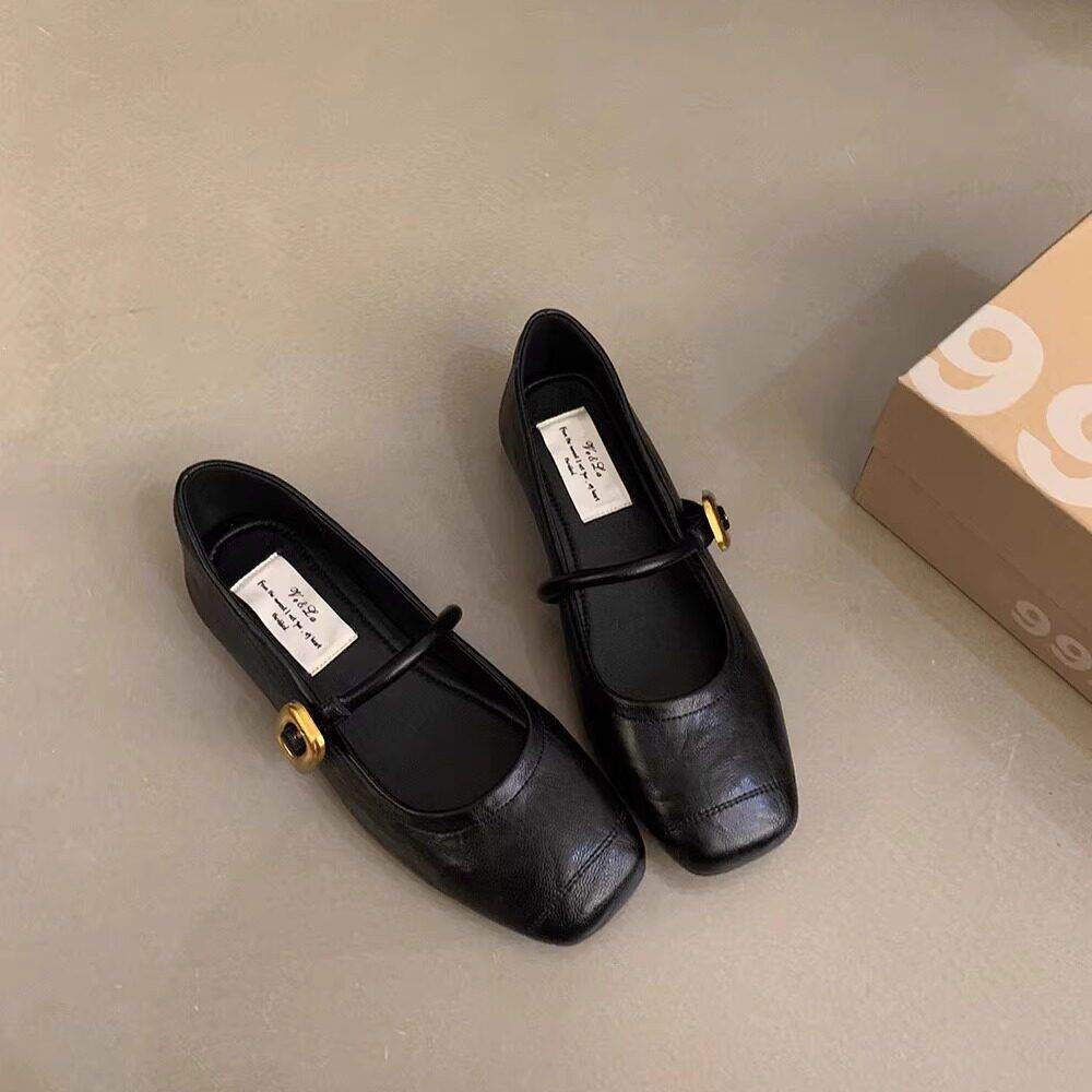 巴黎街头~ITSK单鞋女方头浅口一字带法式玛丽珍鞋平底鞋
