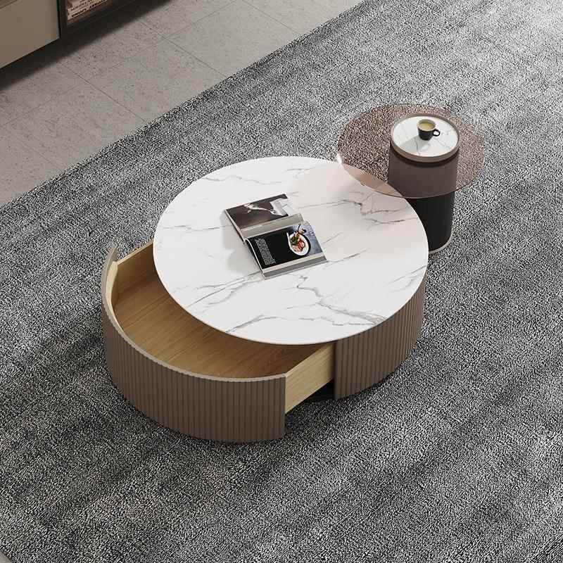 D37茶几母意轻奢茶几圆形小户型创意板客式厅皮艺组合现岩代简约