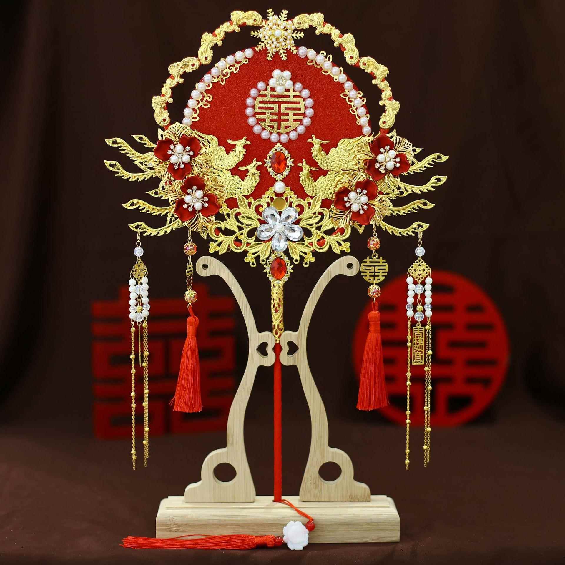 新品团扇结婚新娘秀禾服手工婚扇中式喜扇成品团扇9145红