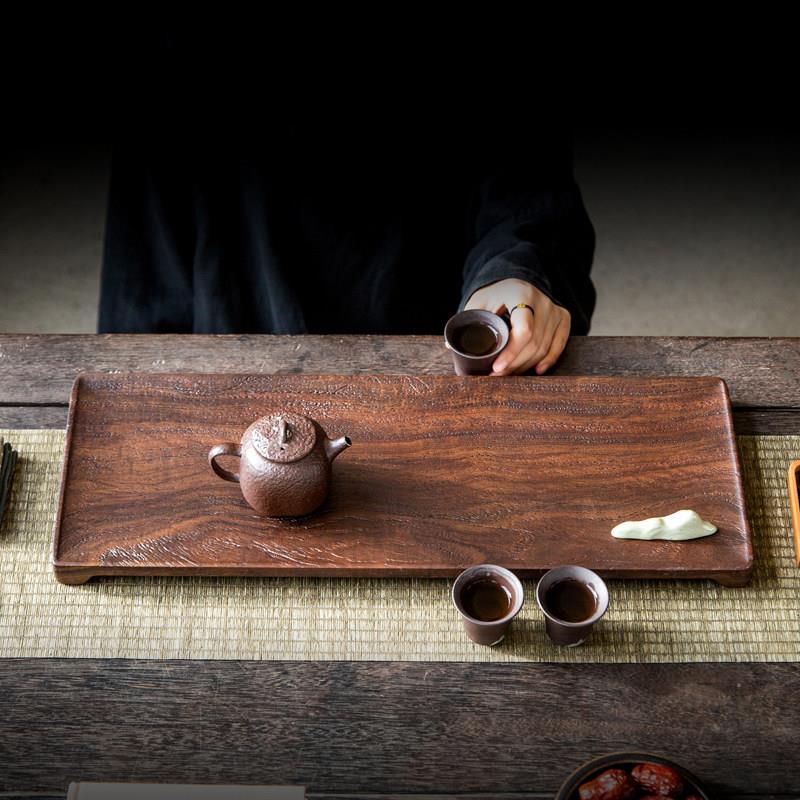 茶盘整块实木干泡台黑檀木喷沙新中式复古家用客厅功夫茶道茶托盘