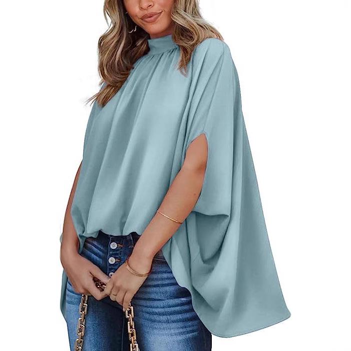 Bat Fashion Color Cape Oversized Solid Womens Top Shirt