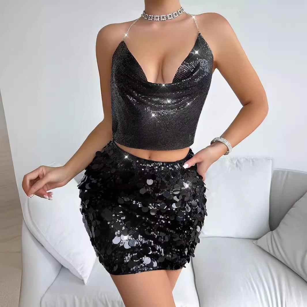 wear sexy club backless metal show tops party tank club