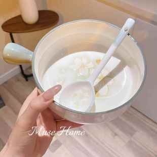 漂亮陶瓷带手柄泡面碗家用个人专用餐具水果沙拉碗汤碗盘子手把碗