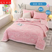 厂家批发双层纱夹棉大豆被色织北欧粉色绗缝被三件套床上用品