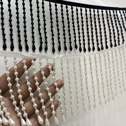 厂家直销串珠珍珠花边 水滴吊珠织带DIY服装汉服灯罩饰品小流苏