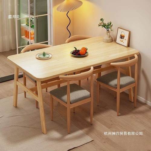 餐桌快餐店家长方形餐桌木椅未知组合用约商用简原色吃饭桌子