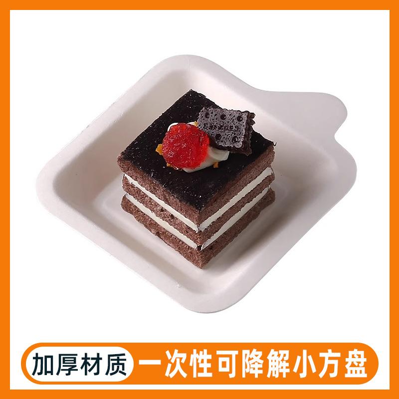 一次性可降解纸盘餐具甘蔗纸浆长方形生日蛋糕盘烧烤聚会分食餐盘