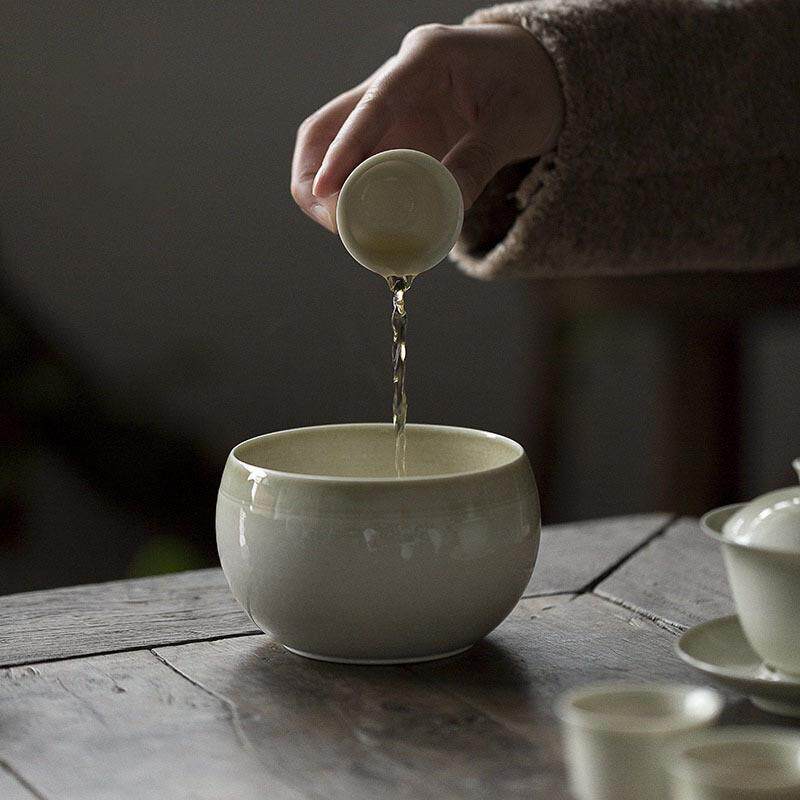 草木灰复古茶洗|仿古建水青灰釉色水洗杯洗洗杯盆子茶具陶瓷笔洗