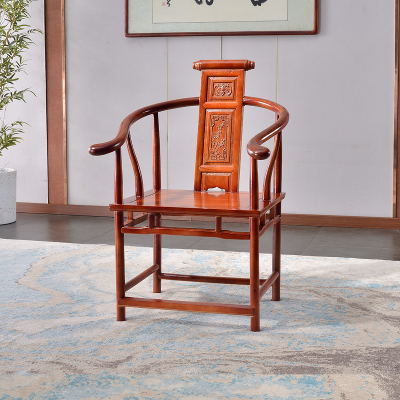 新中式实木茶椅仿古圈椅官帽椅三件套榆木太师椅主人椅客位月牙椅