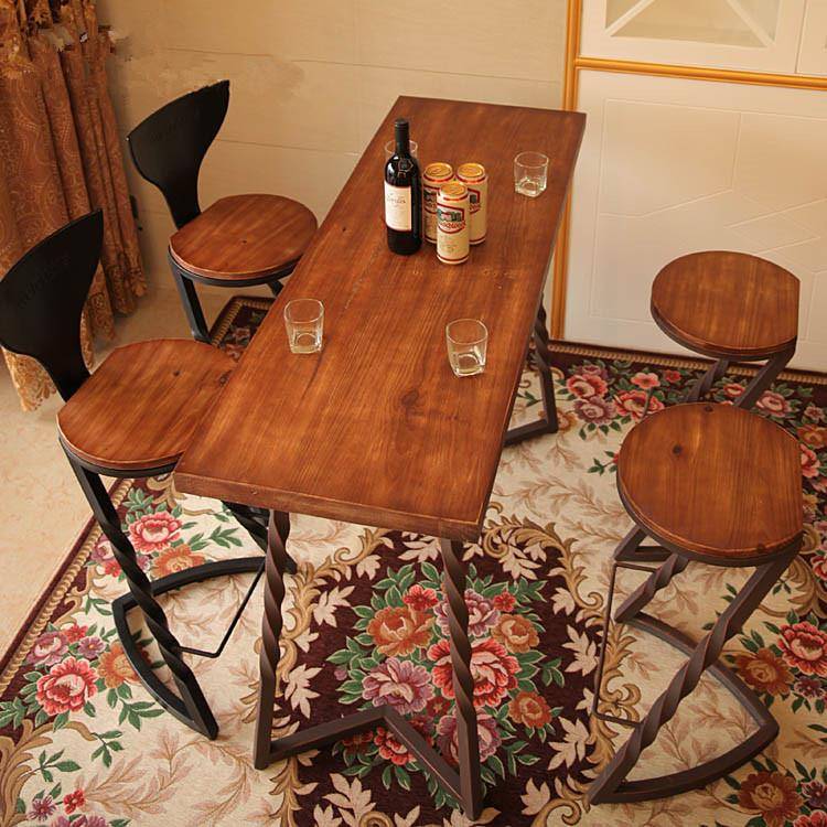 复古铁艺实木餐桌椅家具仿古做旧咖啡厅小吃店餐桌餐椅酒吧餐桌椅