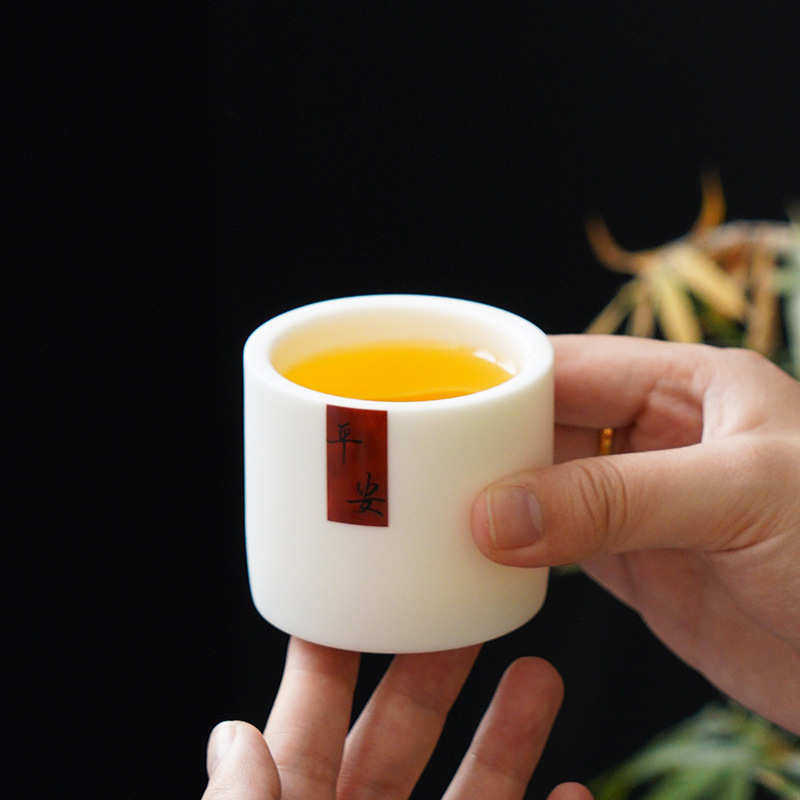 陶瓷茶杯羊脂玉主人杯年货节家用喝茶个人品茗杯商务礼品印制LOGO