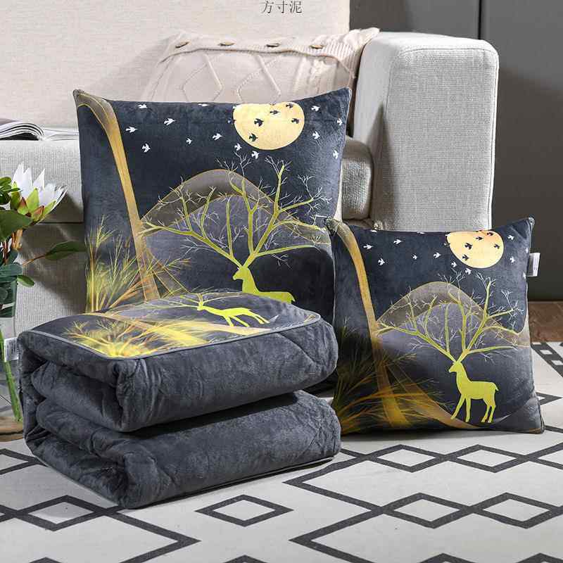 抱枕被子两用加厚珊瑚绒冬季办公室车载午休空调被沙发靠垫二合一