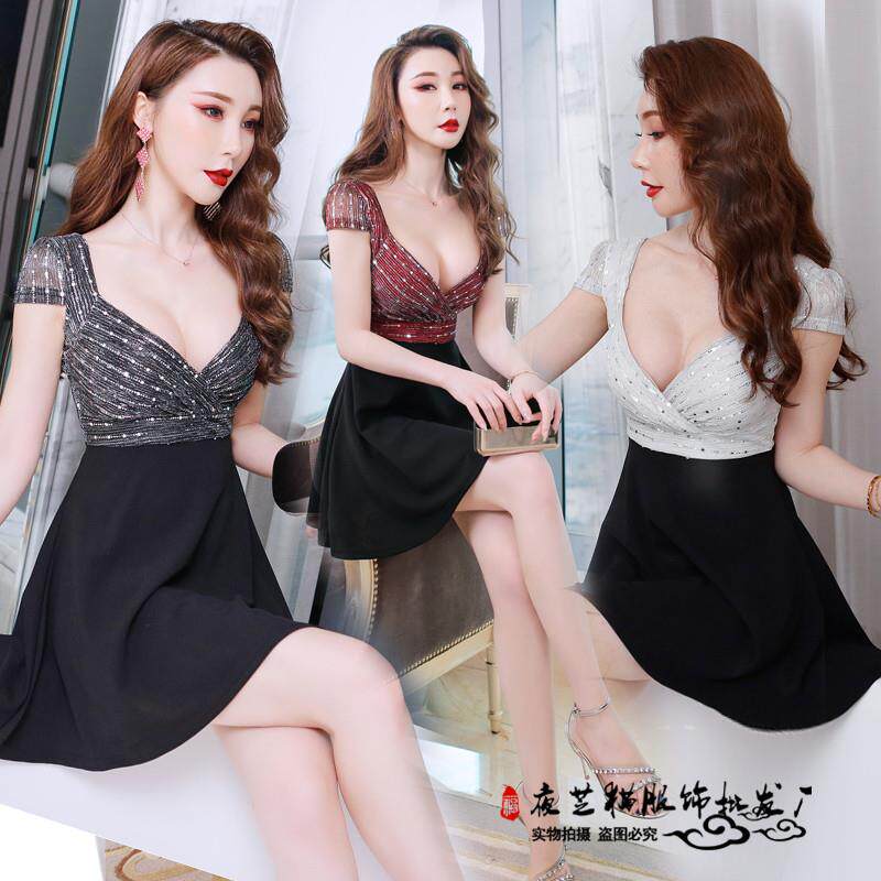 酒吧夜店女装性感遮肚显瘦连衣裙夜场足浴桑拿小姐洗浴技师工作服