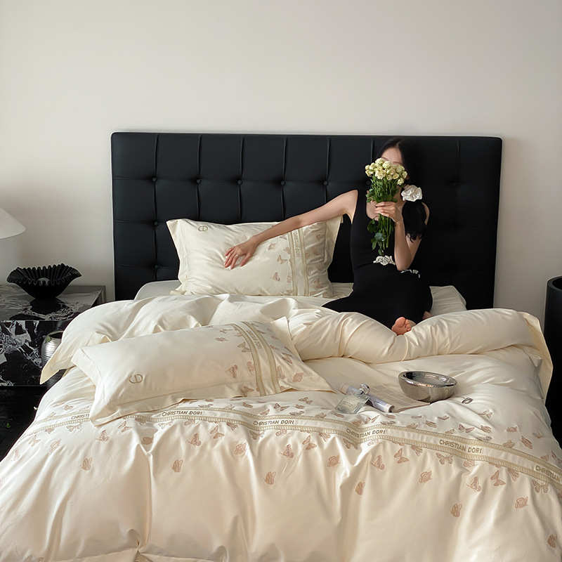被套100s礼品奢裸睡剌轻全件套长绒棉绣四高级高端婚庆棉蝴蝶