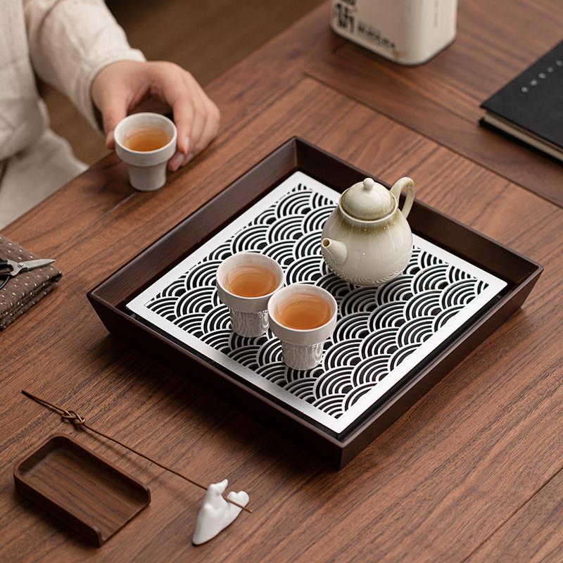 轻奢高级竹茶盘家用茶具小型合金干泡盘储水式壶承茶台沥水茶托盘