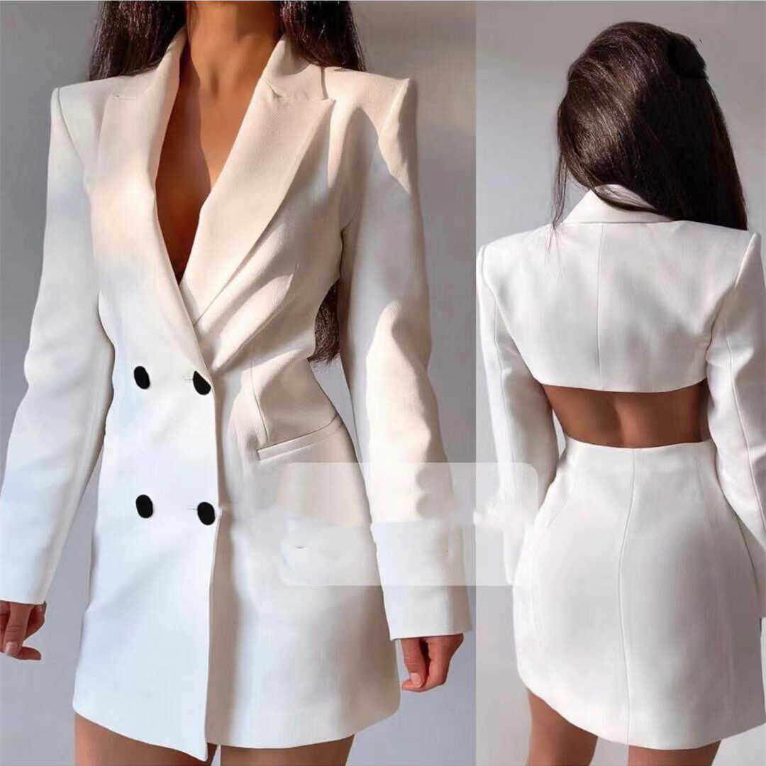 Open back double breasted suit skirt suit 露背女西装裙西装